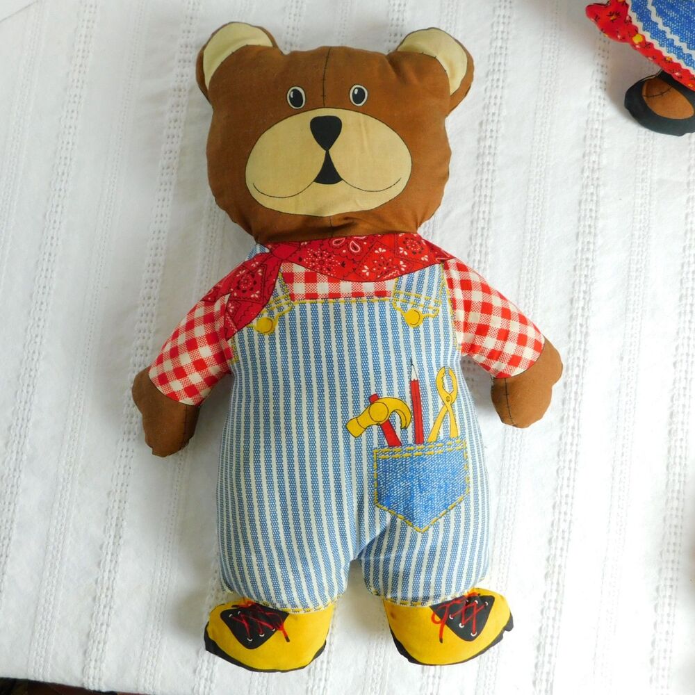 Bear Family Pillow Stuffed Plush Lot of 3, Cut & Sew Fabric 1970 Mr Mrs Vintage - Picture 3 of 14